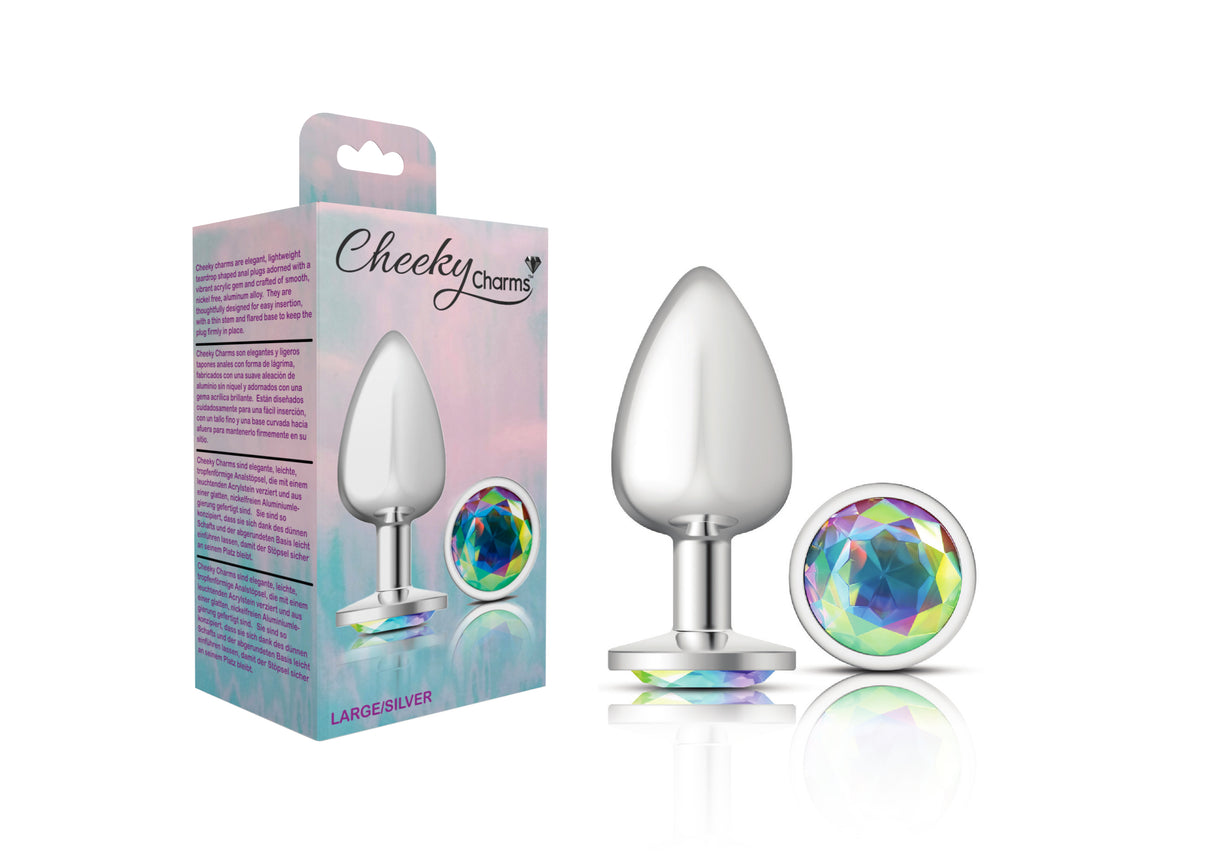 Cheeky Charms-Silver Metal Butt Plug- Round-Clear