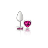 Cheeky Charms-Silver Metal Butt Plug- Heart-Bright Pink