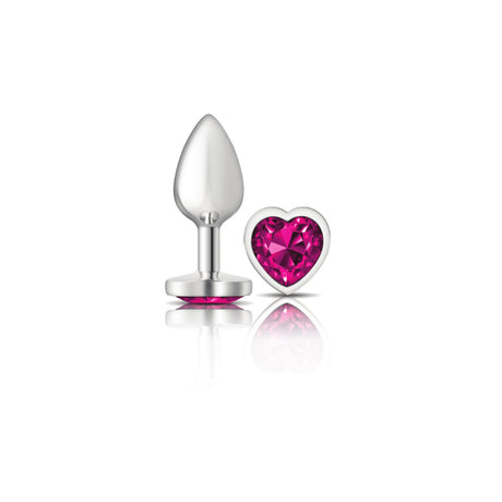 Cheeky Charms-Silver Metal Butt Plug- Heart-Bright Pink