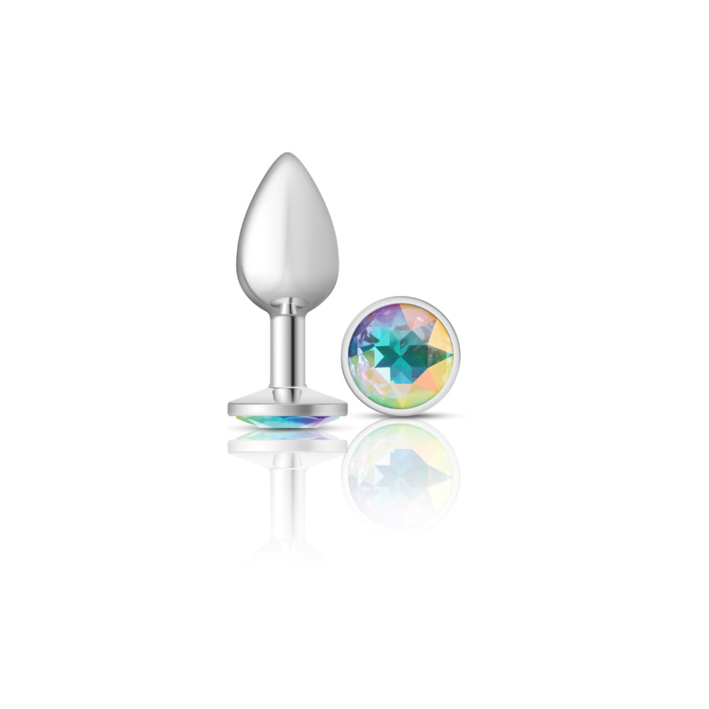 Cheeky Charms-Silver Metal Butt Plug- Round-Clear