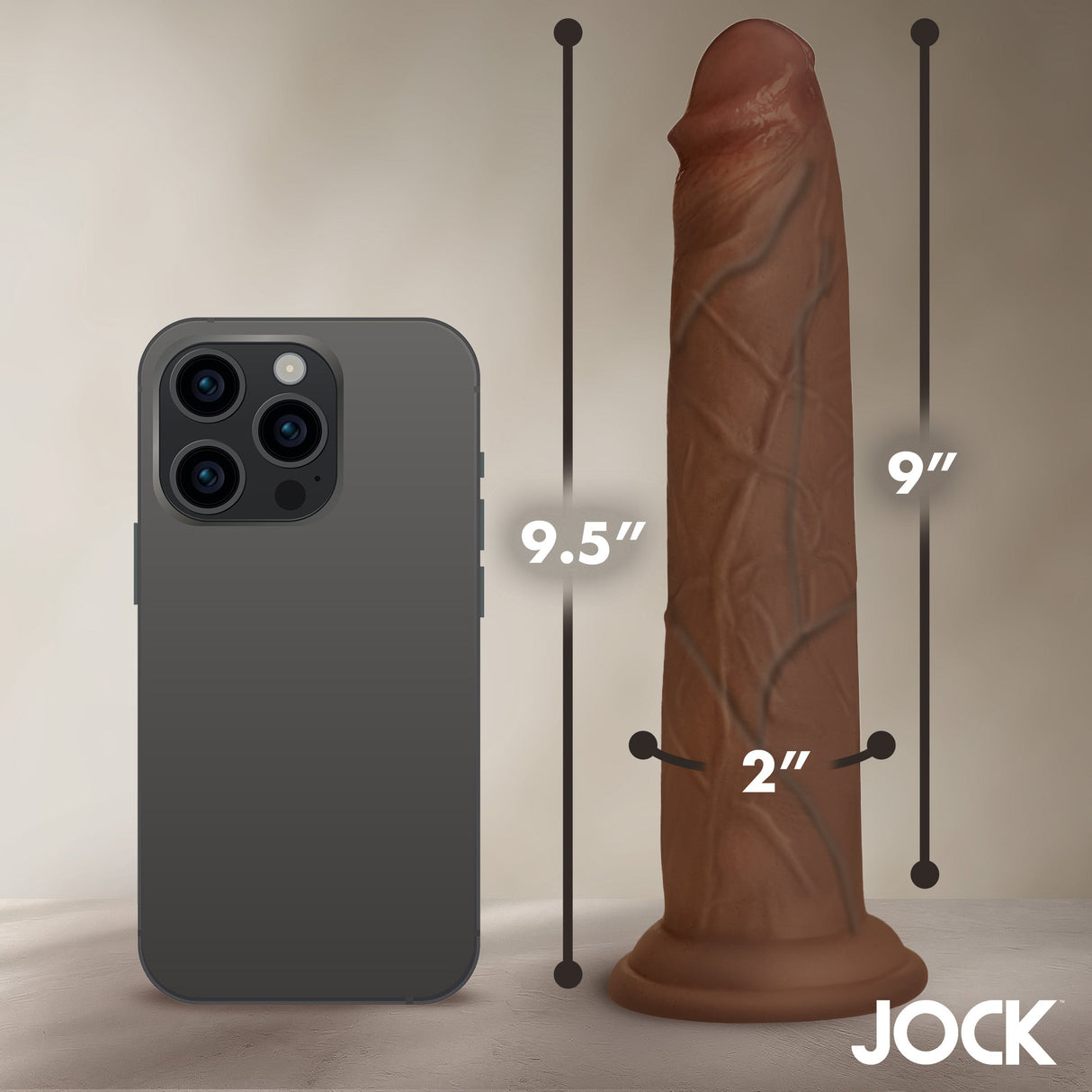 JOCK Real Skin 9.5" Silicone Dildo - Dark