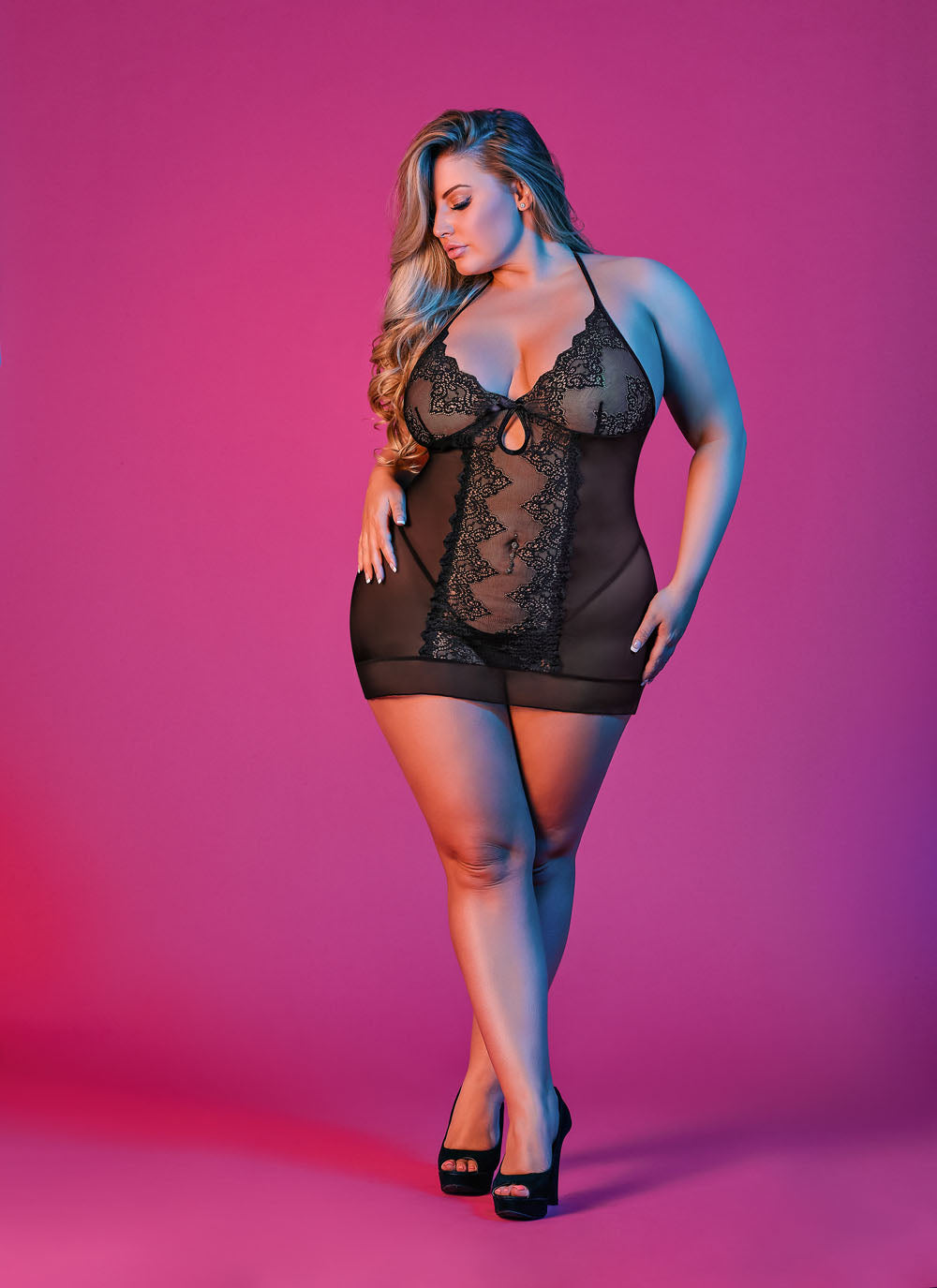 Sexy Time Chemise and G-String Set - Black - 1x-3x