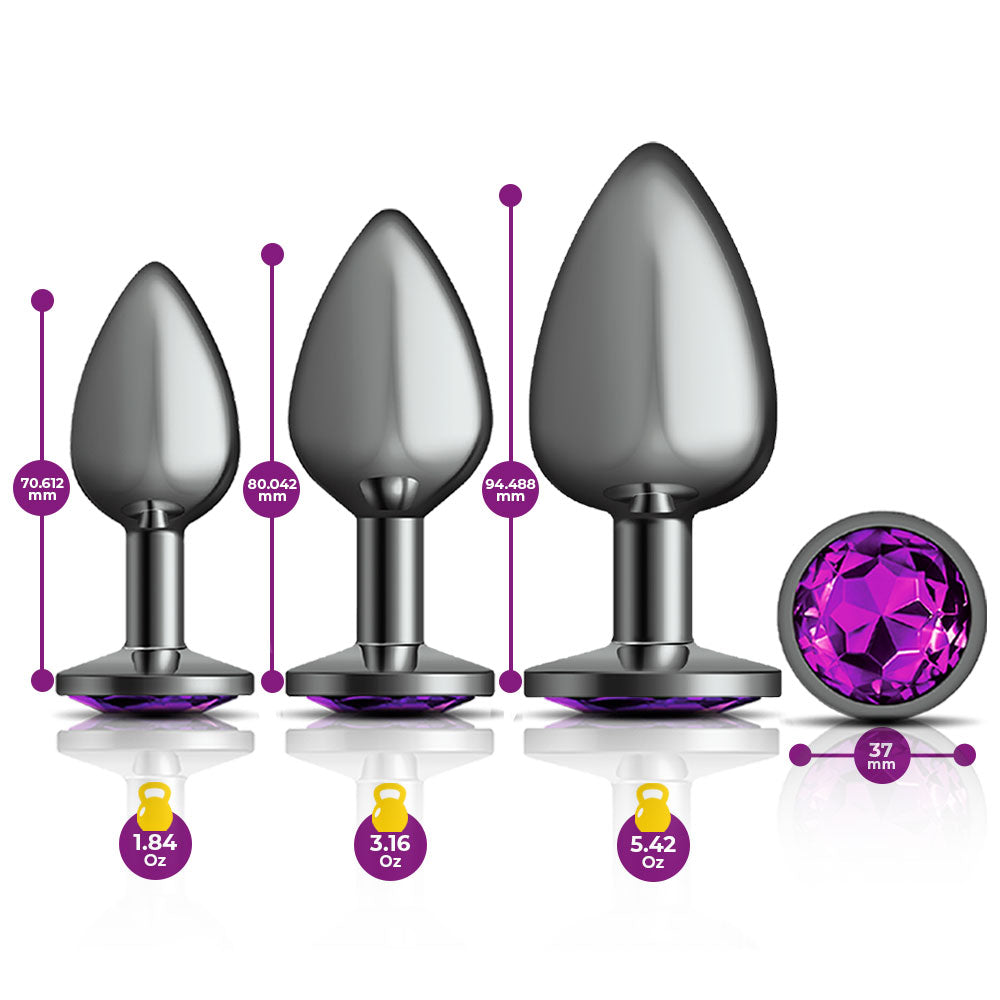 Cheeky Charms - Metal Butt Plug Gunmetal - Round - Anal Trainer Kit