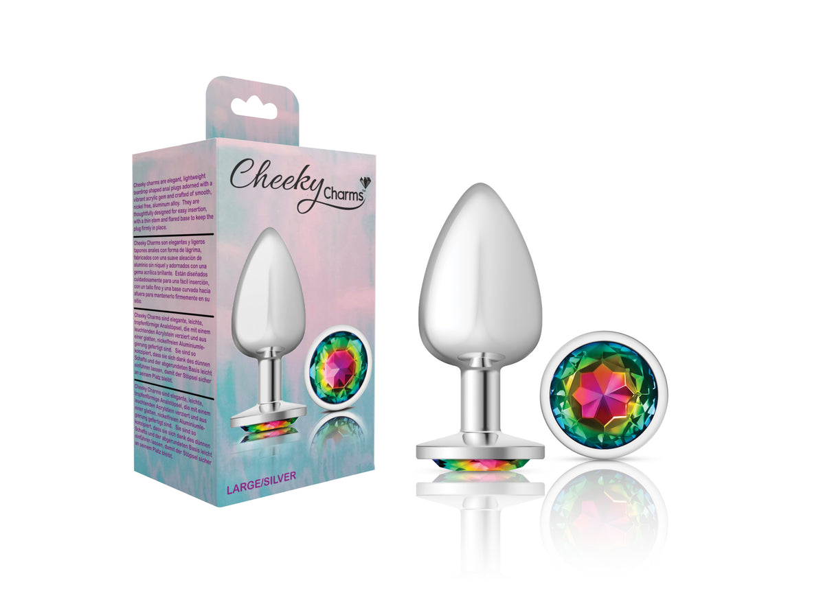 Cheeky Charms-Silver Metal Butt Plug- Round-Rainbow