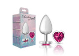 Cheeky Charms-Silver Metal Butt Plug- Heart-Bright Pink