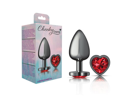 Cheeky Charms-Gunmetal Metal Butt Plug- Heart-Dark Red