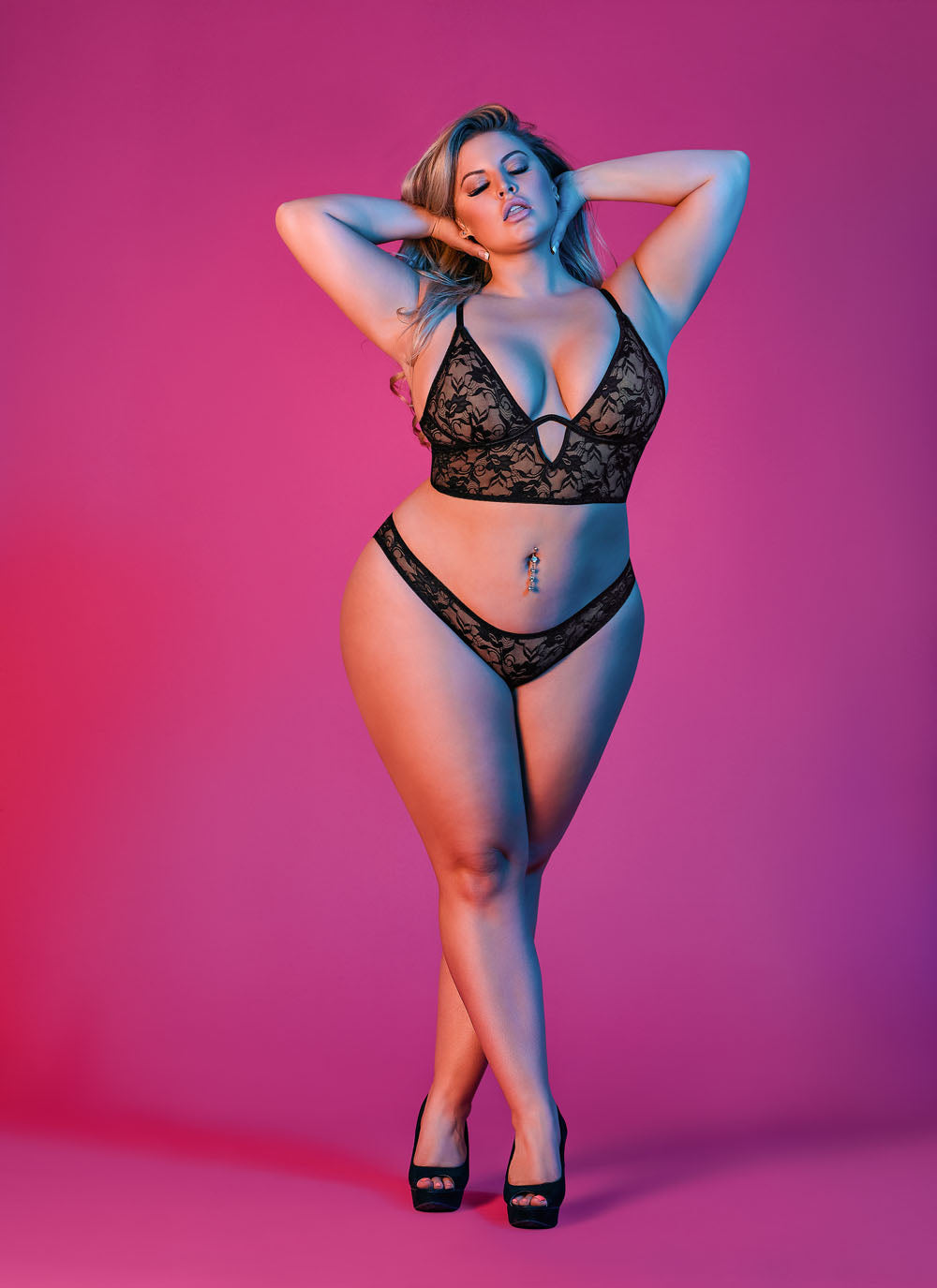 Sexy Time Underwire Bralette and Panty Set -  Black - 1x-3x