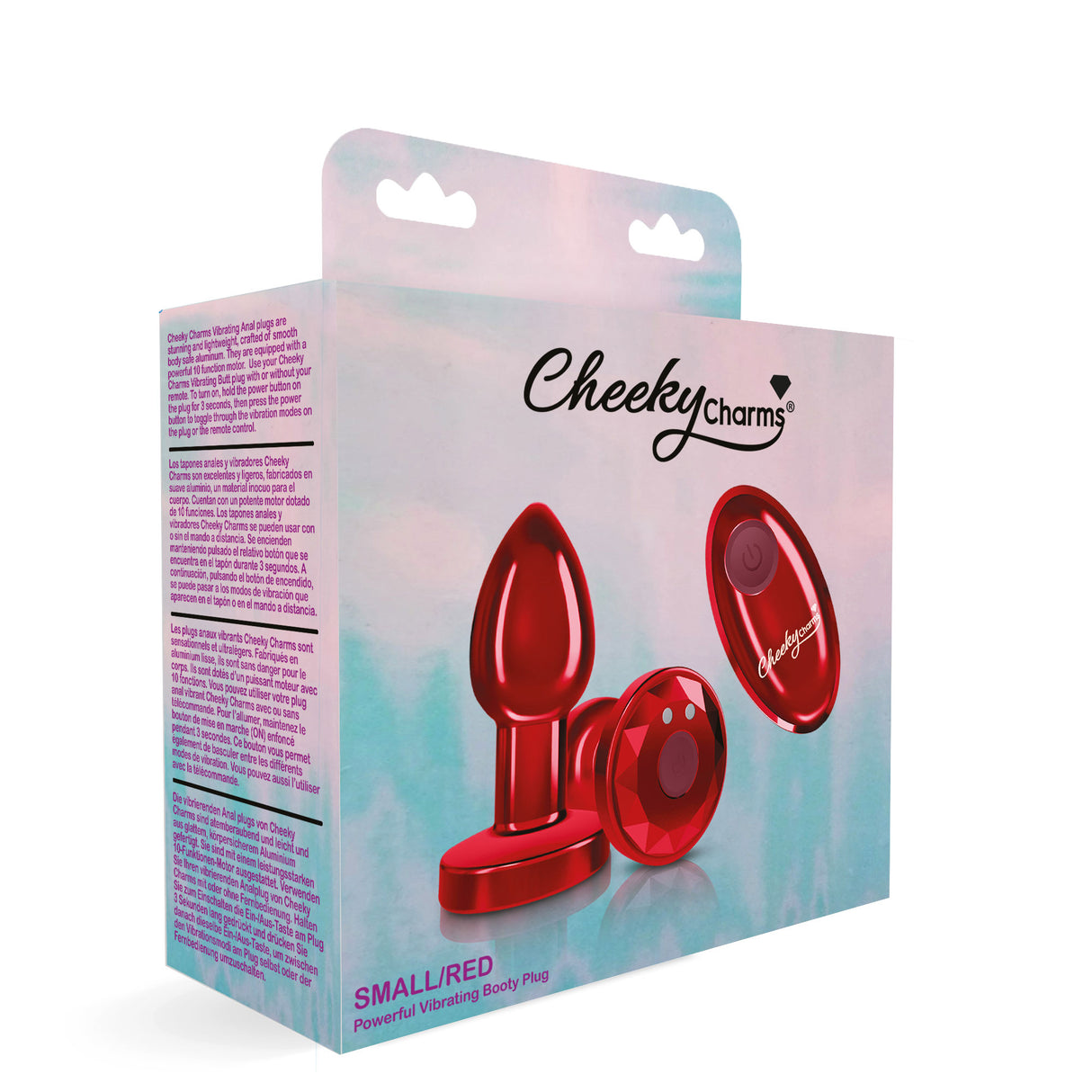 Cheeky Charms - Rechargeable Vibrating Metal Butt Plug With Remote Control - Red