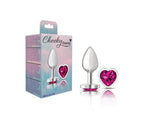 Cheeky Charms-Silver Metal Butt Plug- Heart-Bright Pink