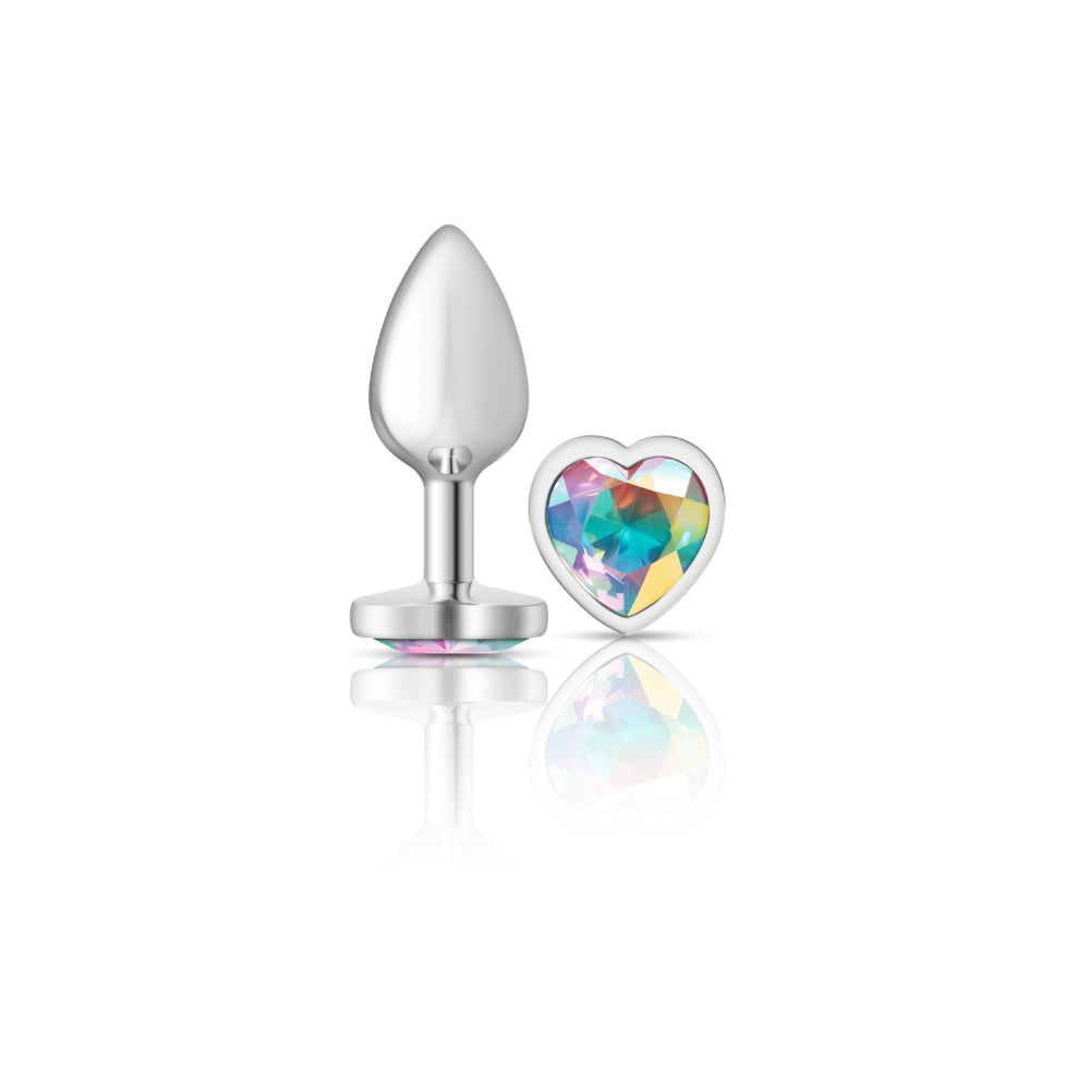 Cheeky Charms-Silver Metal Butt Plug- Heart-Clear