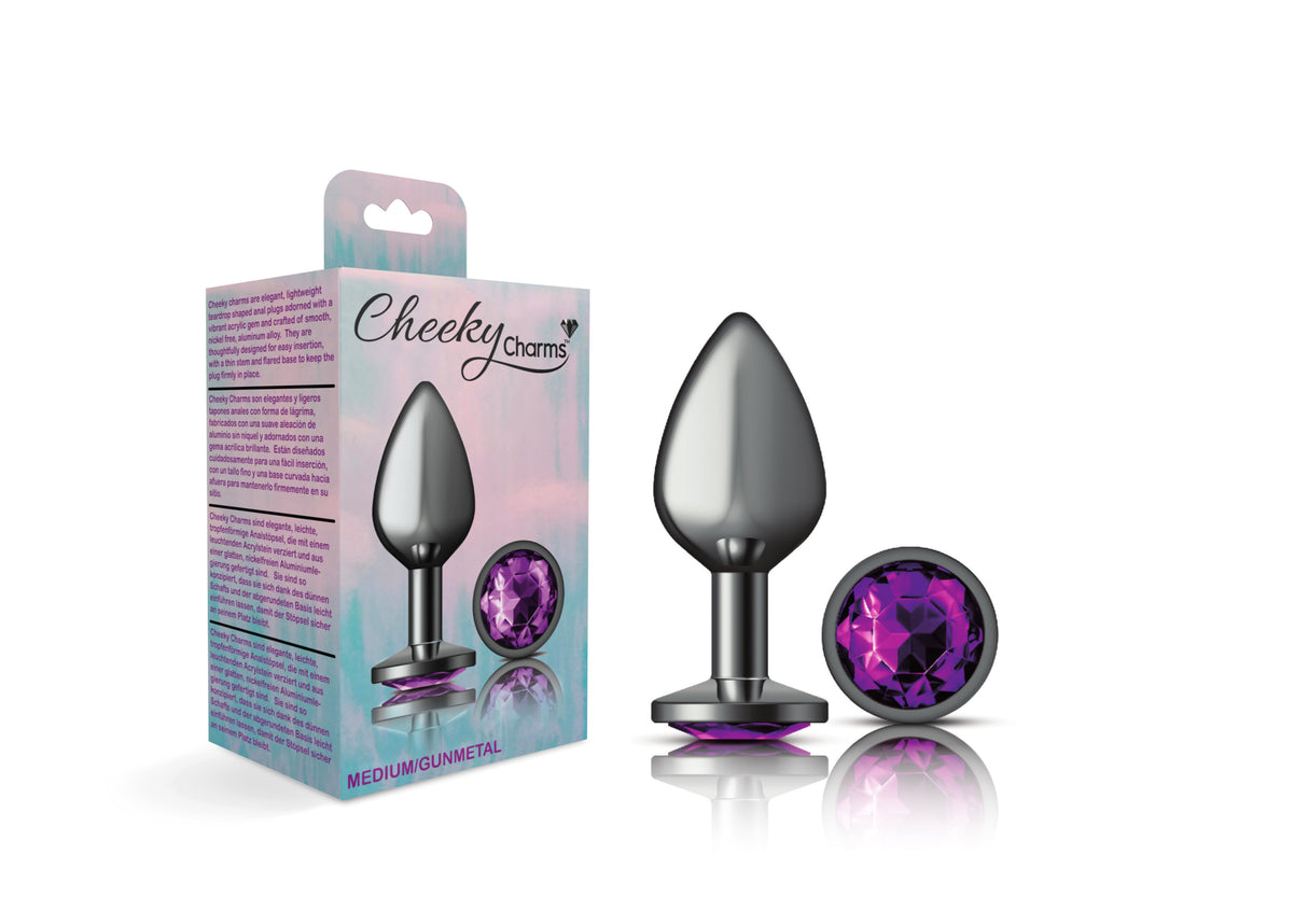 Cheeky Charms-Gunmetal Metal Butt Plug- Round-Deep Purple