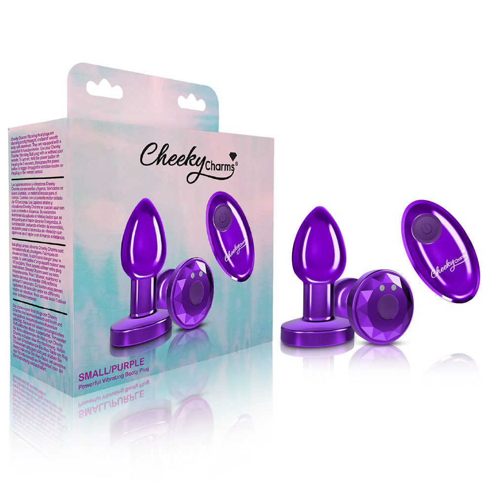 Cheeky Charms - Rechargeable Vibrating Metal Butt Plug With Remote Control - Purple