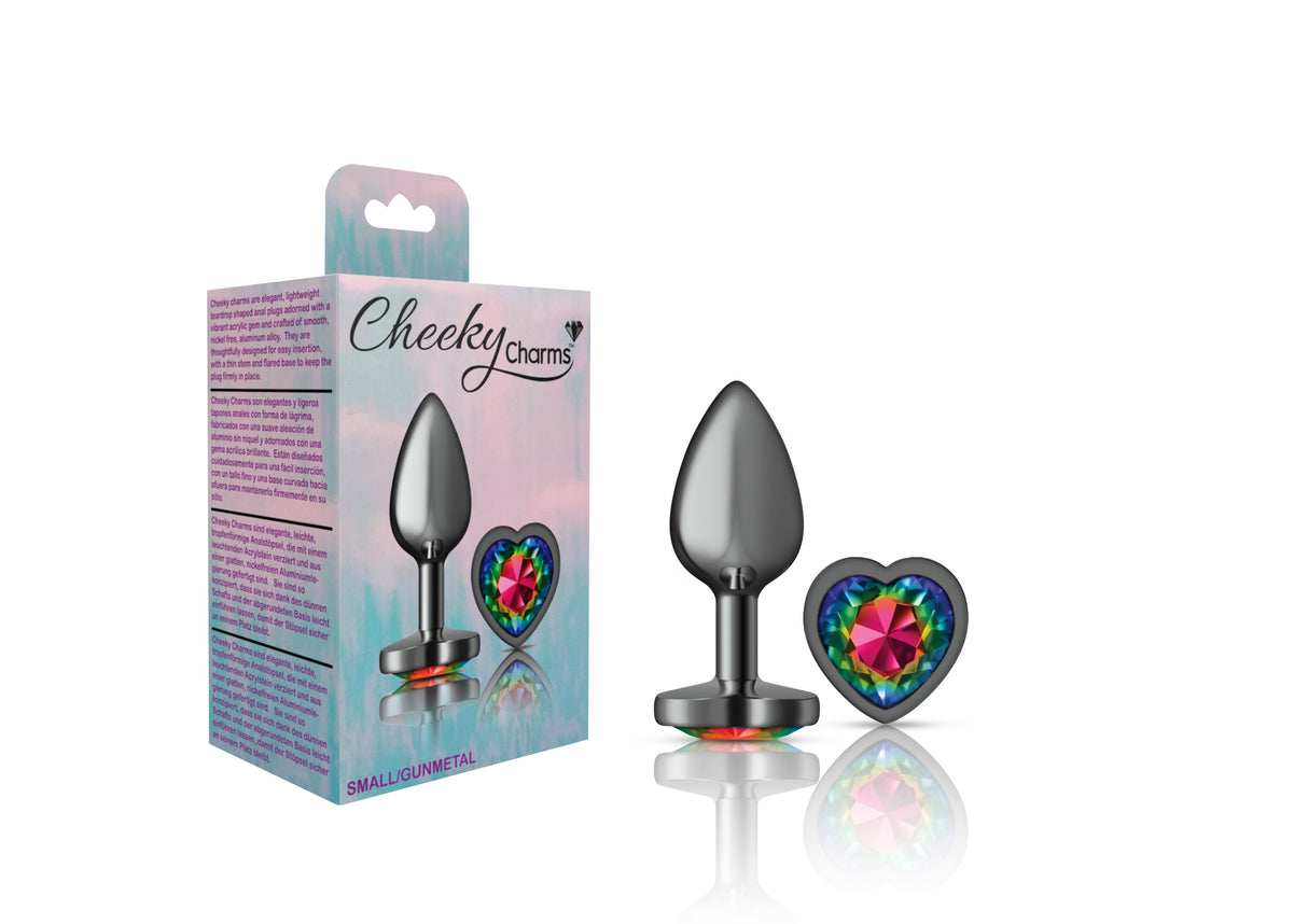 Cheeky Charms-Gunmetal Metal Butt Plug- Heart-Rainbow