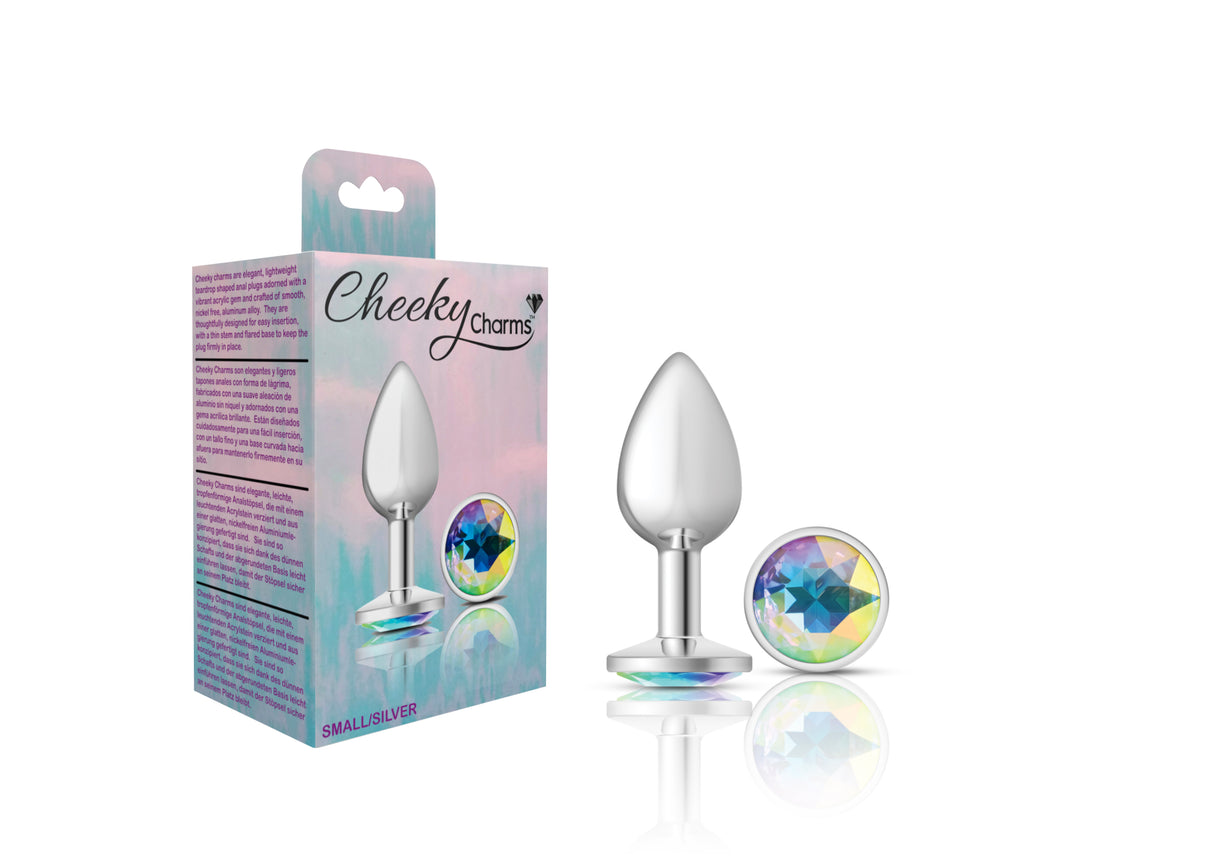 Cheeky Charms-Silver Metal Butt Plug- Round-Clear