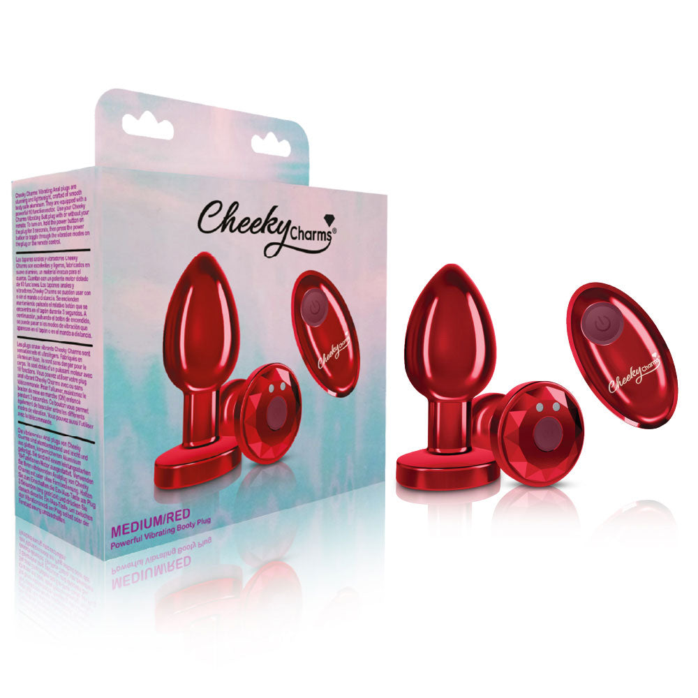 Cheeky Charms - Rechargeable Vibrating Metal Butt Plug With Remote Control - Red