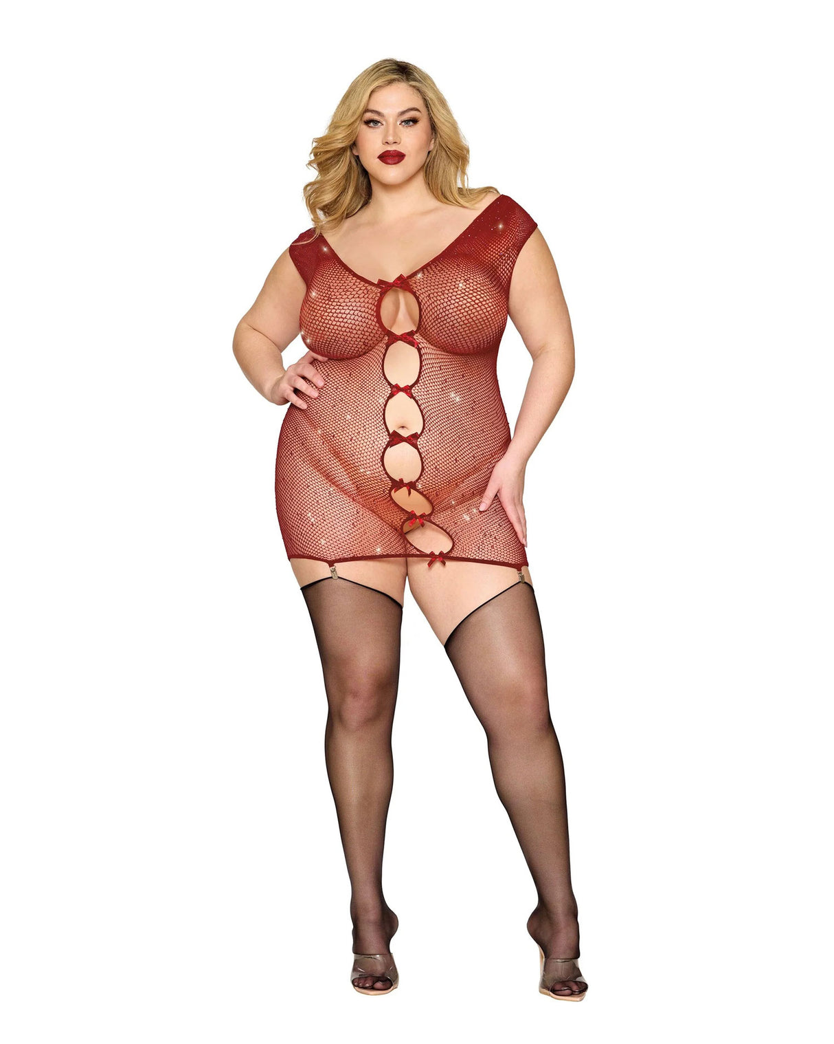 Garter Slip Dmnd - One Size Queen - Red