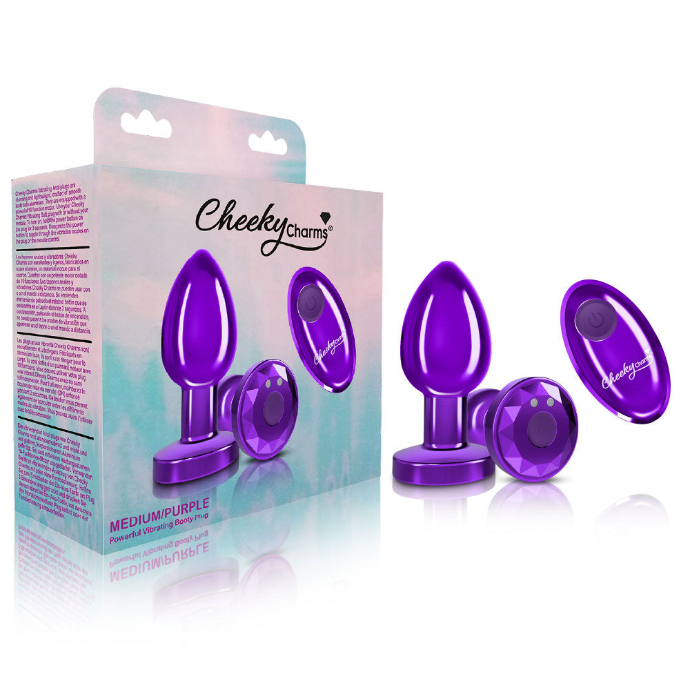 Cheeky Charms - Rechargeable Vibrating Metal Butt Plug With Remote Control - Purple