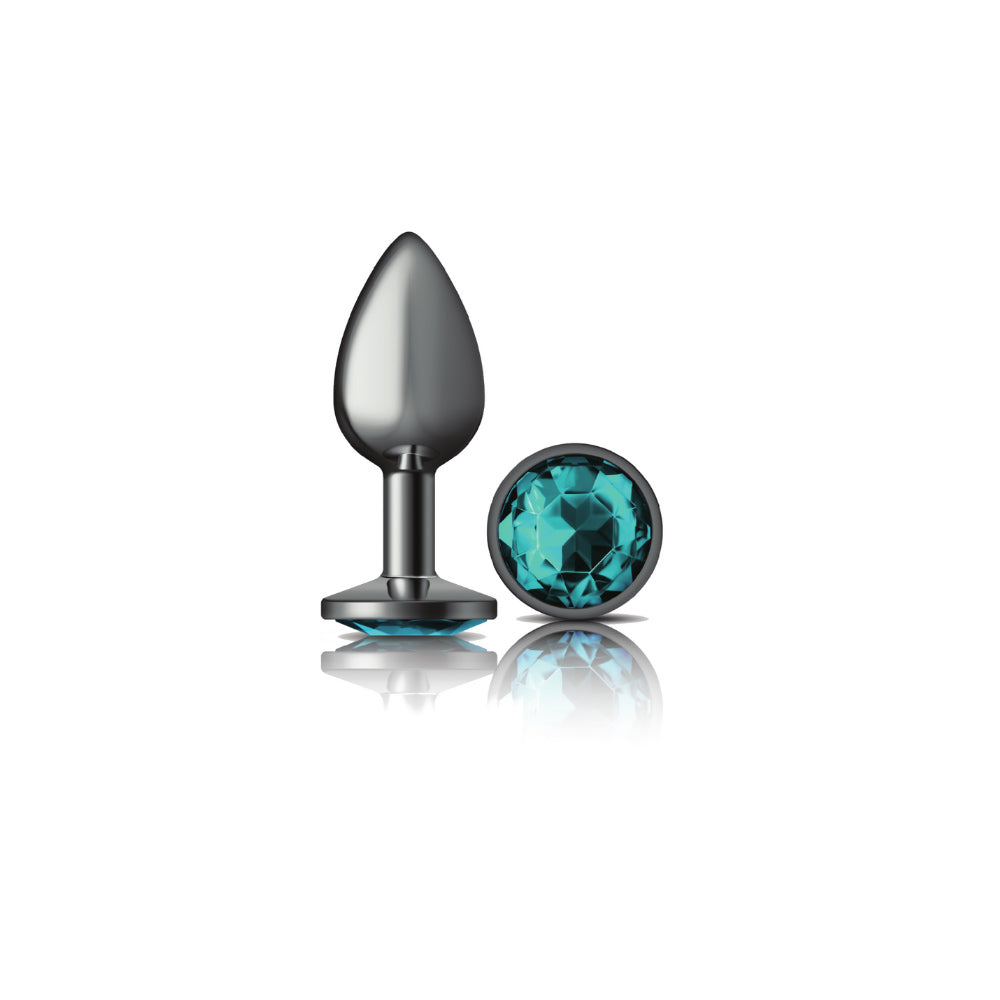 Cheeky Charms-Gunmetal Metal Butt Plug- Round-Teal