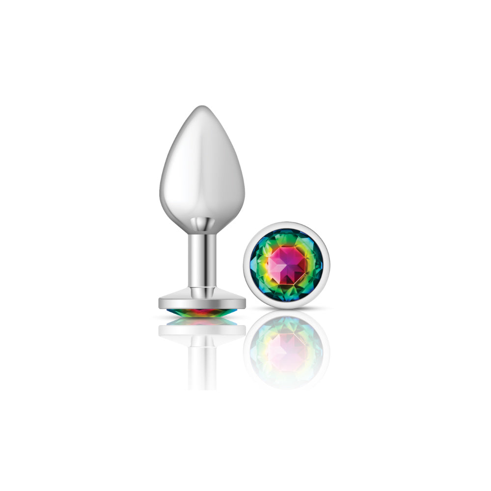 Cheeky Charms-Silver Metal Butt Plug- Round-Rainbow