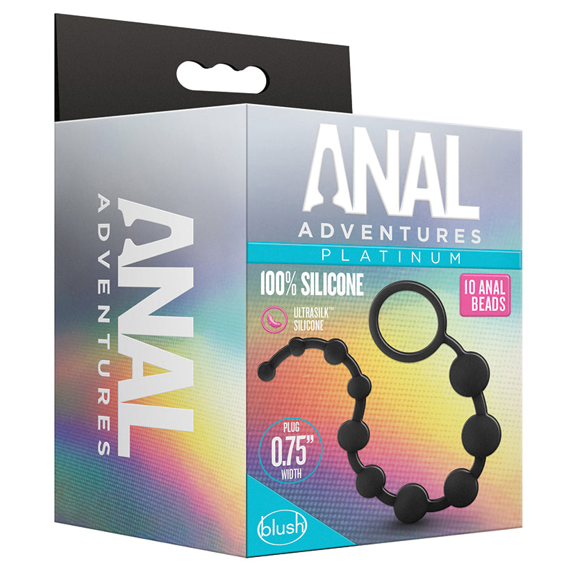 Anal Adventures Platinum Silicone 10 Anal Beads Black