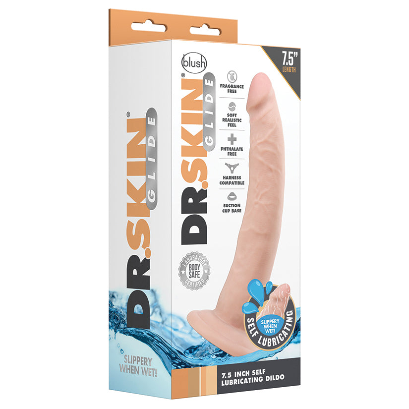 Dr. Skin Glide Self Lubricating Dildo-Vanilla 7.5"