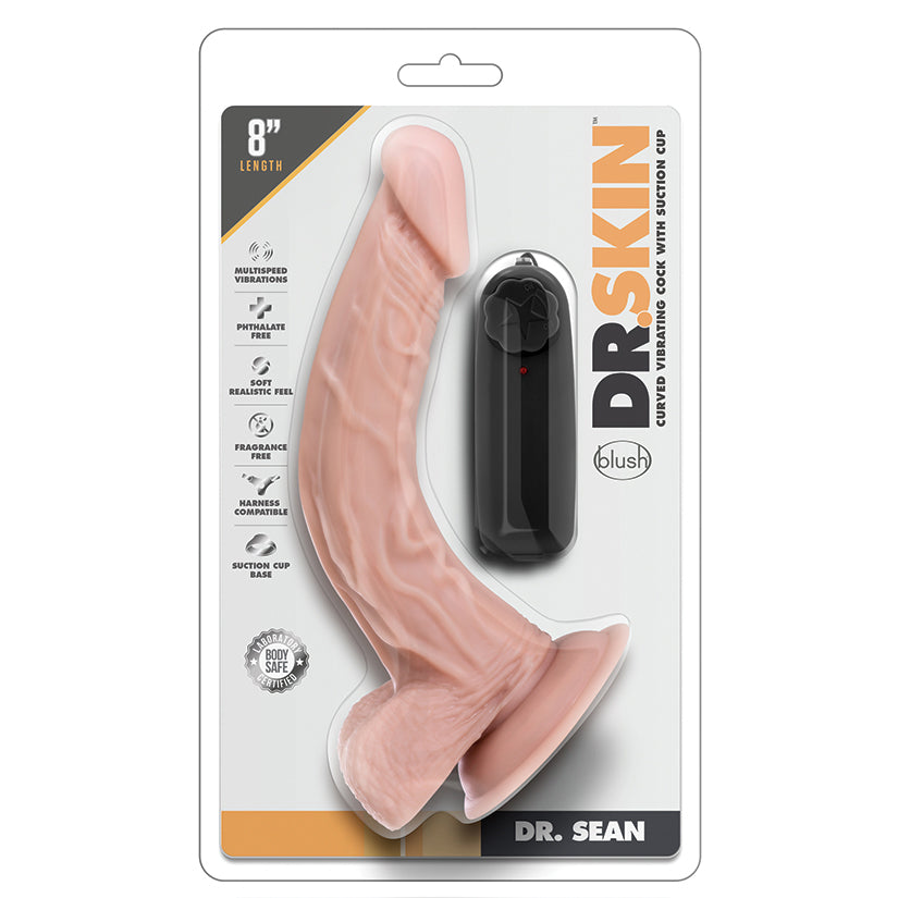 Dr. Skin Vibrating Cock With Suction Cup-Vanilla 8"