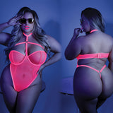 Glow All Nighter Harness Bodysuit-Neon Pink