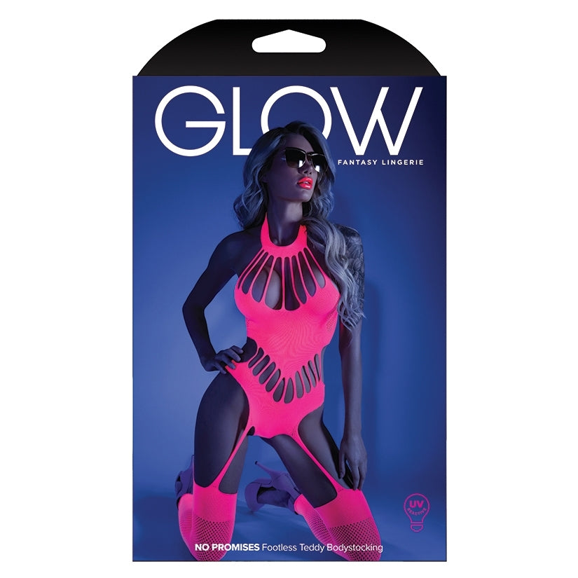 Glow No Promises Teddy Bodystocking -Neon Pink