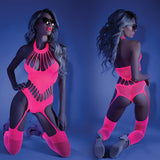 Glow No Promises Teddy Bodystocking -Neon Pink