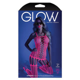 Glow Crisscross Stripe Bodystocking-Neon Pink