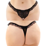 Flora Ruffled Crotchless Pearl Panty-Black