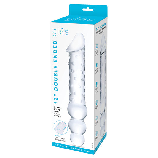 Glas Double Ended Glass Dildo With Anal Beads 12"