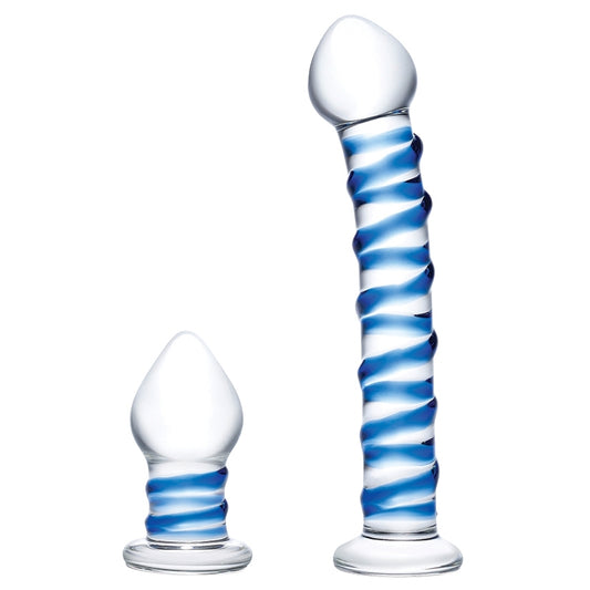 Glas Double Penetration Swirly Dildo & Buttplug Set-Clear