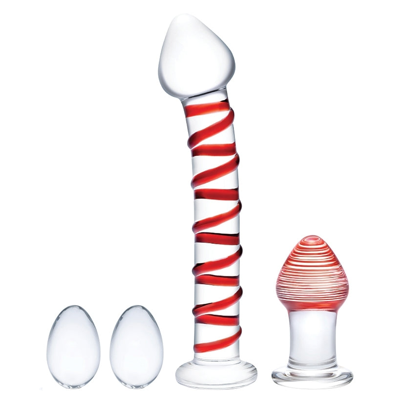 Glass 4pc Mr Swirly Set With Glass Kegal Balls & Butt Plug 3.25"