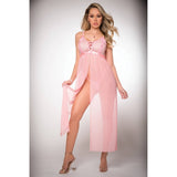 2pc Empire Waist Laced Sheer Dress & Panty-Pink O/S