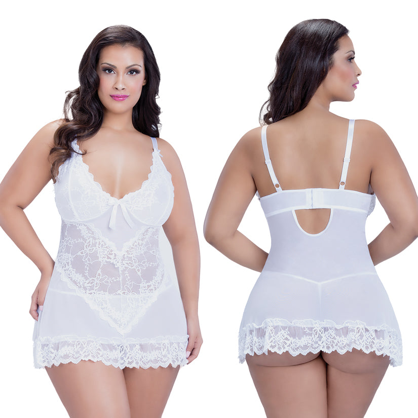 Valentine Lacey Babydoll With G-String-White