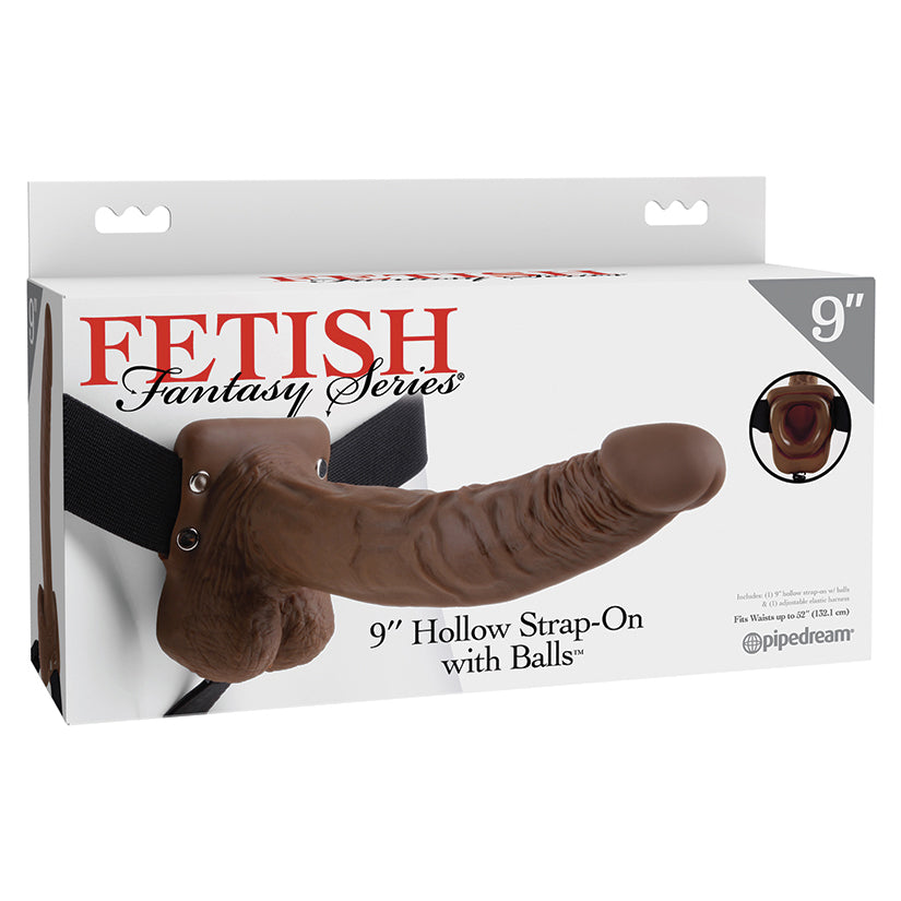 Fetish Fantasy Series Hollow Strap-On With Balls-Chocolate 9"