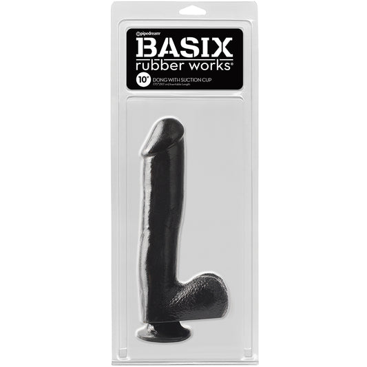 Basix Rubber Works Dong With Suction Cup-Black 10"