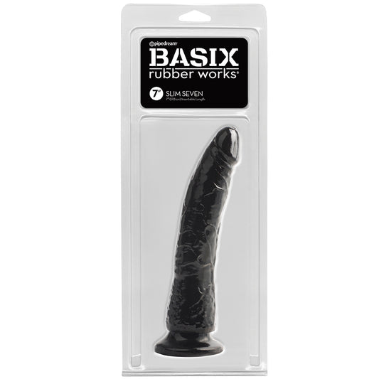 Basix Rubber Works Slim Dong With Suction Cup-Black 7"