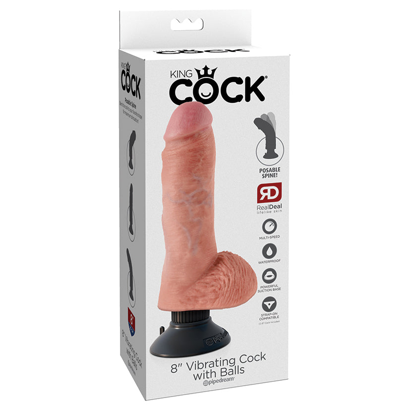 King Cock Vibrating Cock With Balls-Light 8"