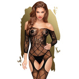 Top-Notch Long Sleeved Lace Bodystocking-Black