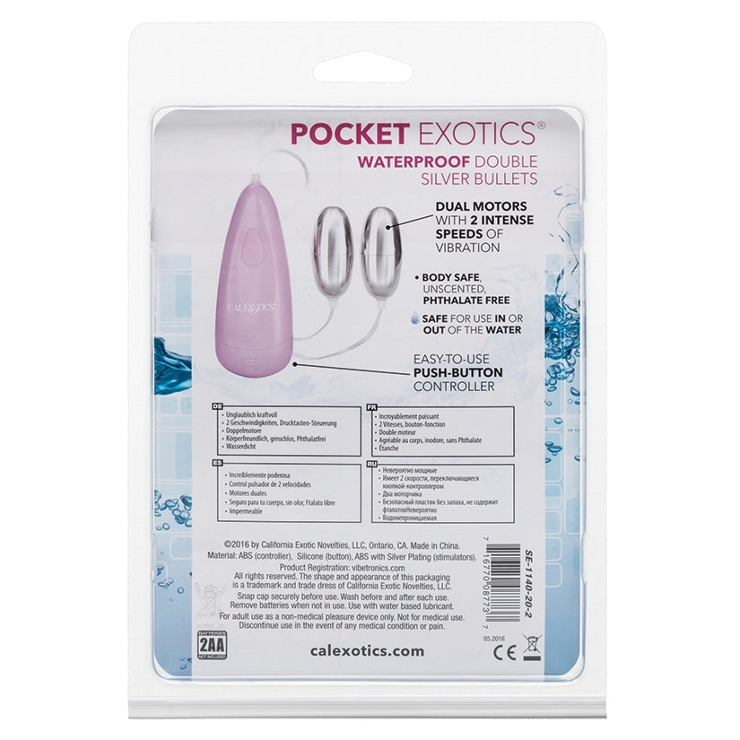 Pocket Exotics Waterproof Double Bullets-Silver