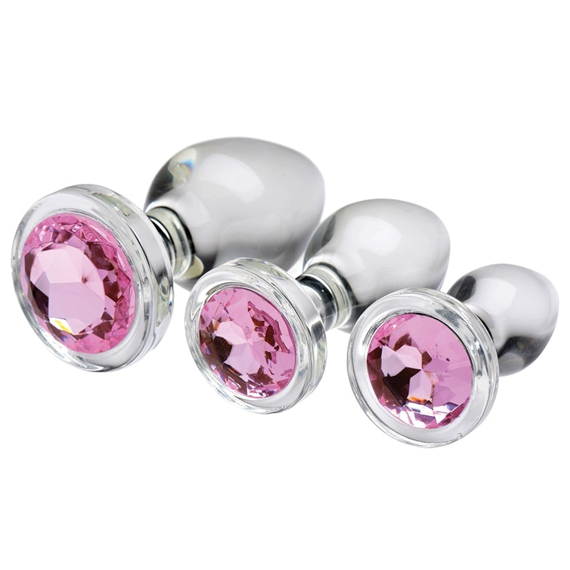 Booty Sparks Pink Gem Glass Anal Plug Set